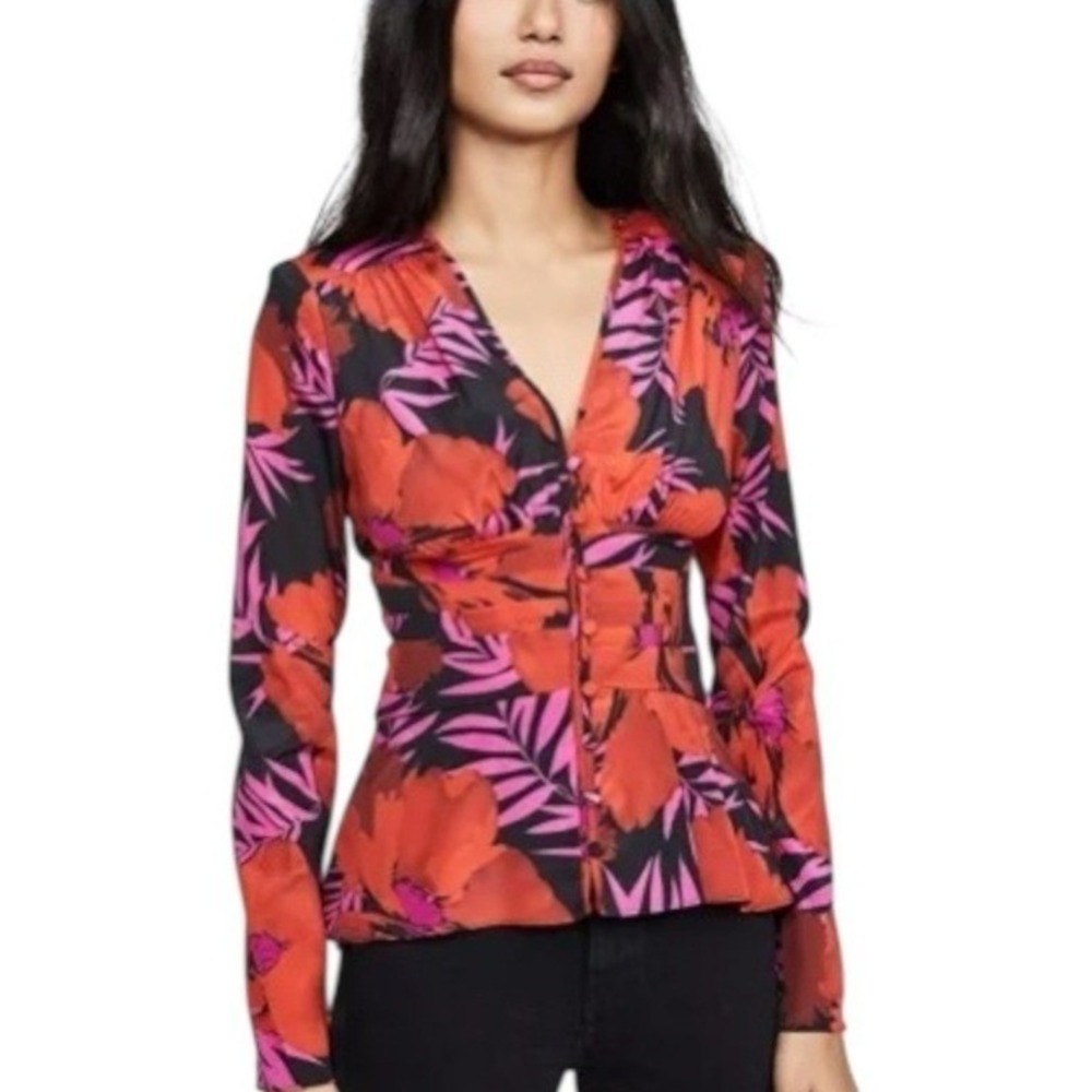 Veronica‎ Beard Silk Button Front Floral Printed Long Sleeve Blouse Size 10